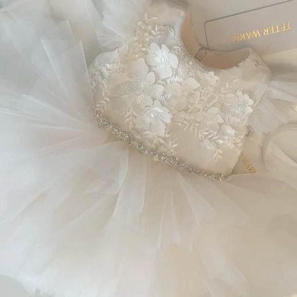 BRAND NEW baby teter warm baptism wedding flower girl lace tulle dress size 9M - Picture 6 of 9